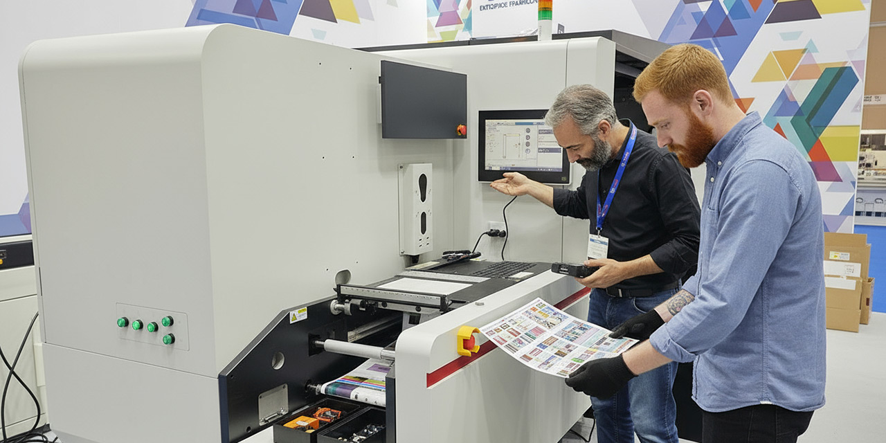 Technician servicing printing equipment